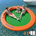 Vvelike Inflatable Floating Water Hammock for Adults, Float Circle Paddle Dock Lake Island Boat Pool Rafts, Large Size Round Ring Floaties Swim Deck Platform Family Party (Light Green+Orange, 8ft)
