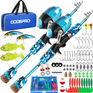 ODDSPRO Kids Fishing Pole Pink, Portable Telescopic Fishing Rod and Reel Combo Kit - with Spincast Fishing Reel Tackle Box for Girls, Youth (1.5M 4.92Ft, 2 pack (Blue+Blue))