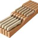 In-Drawer Knife Block Organizer - Bamboo Wood Drawer Knife Organizer-Protecting Knife Organizer Block (Not Included) (Natural, 11 Knives Dock)