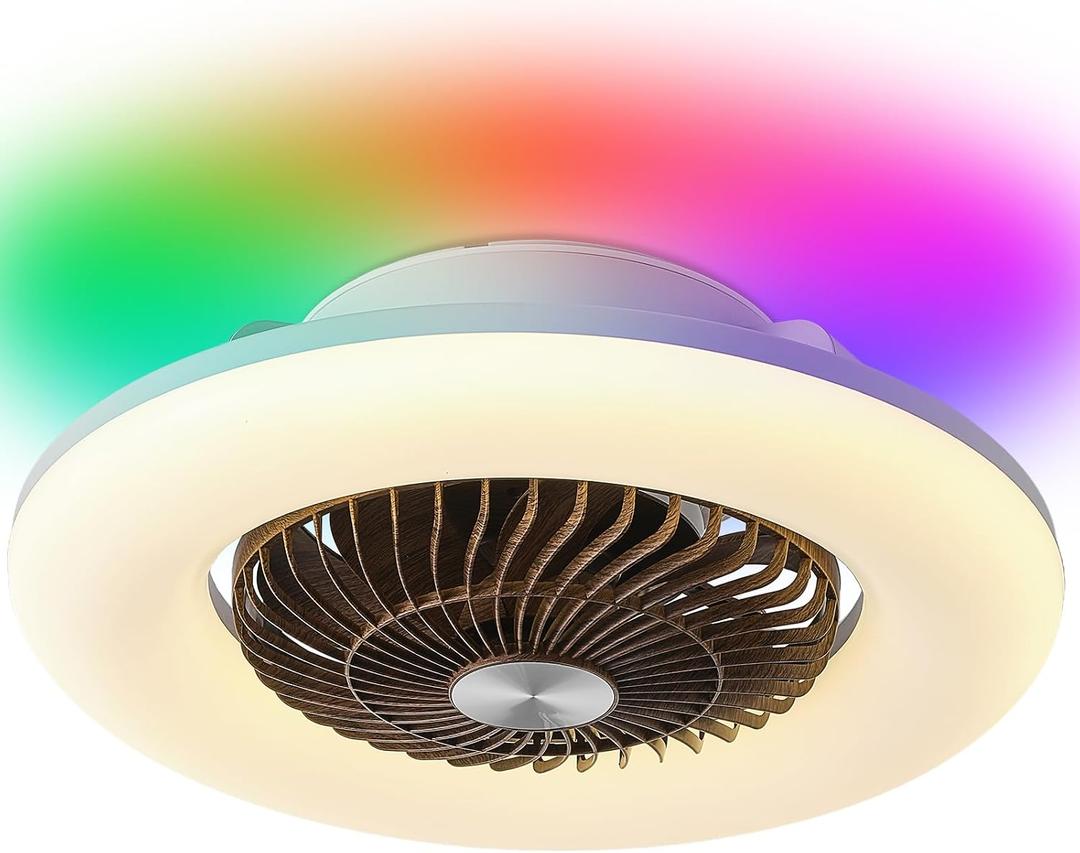 22" Bladeless Ceiling Fans with RGB Light Remote/APP Control Walnut, Large