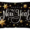 Ogiselestyle Happy New Year Stars Throw Pillow Cover, 12 x 20 Inch Holiday Celebration Party Cushion Case Decoration for Sofa Couch