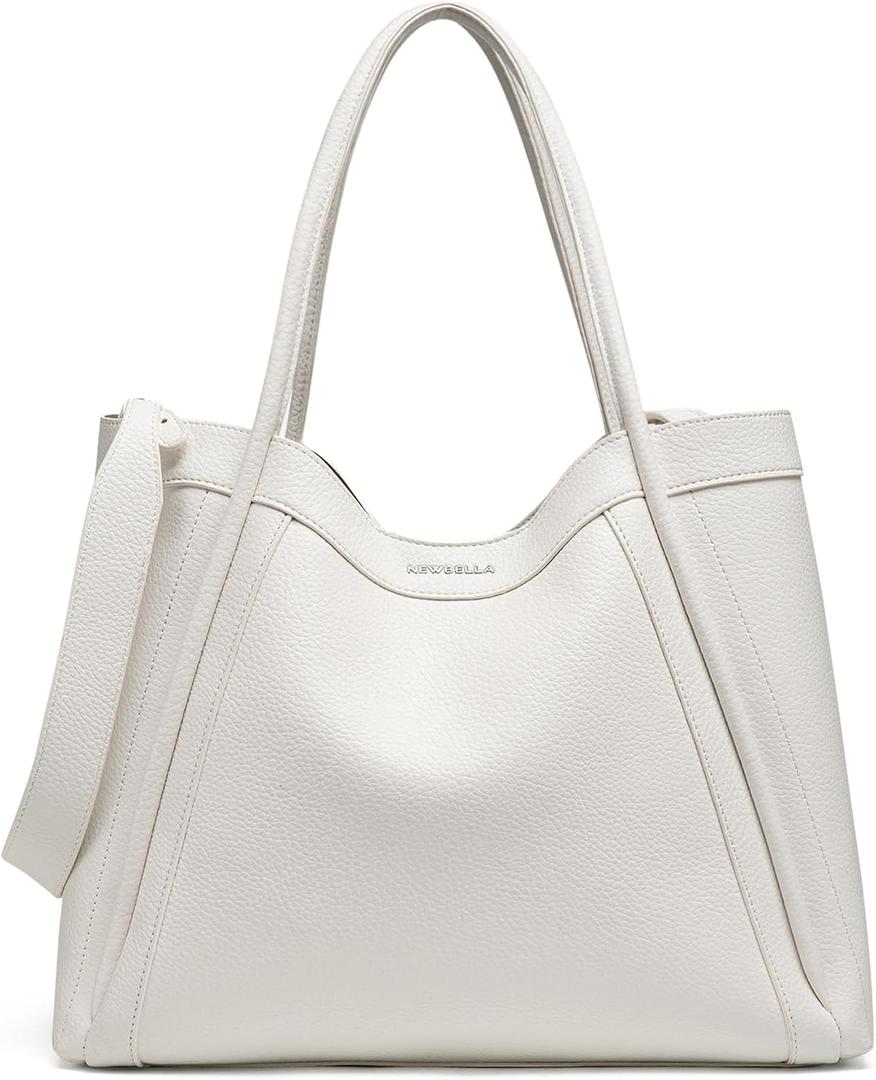 NEWBELLA Tote Bag for Women, Vegan Leather Crossbody Shoulder Bag, Top Handle Satchel Purse for Work, Travel, Daily Use (White-Large)