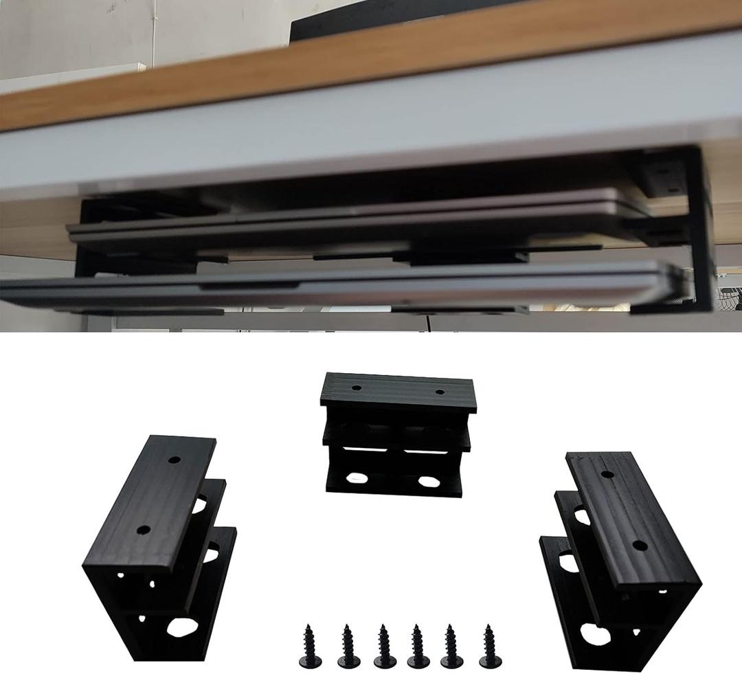 PIAOLGYI Under Desk Double Decker Laptop Holder Mount with Screw, Under Desk Laptop Mount Bracket, Add On Under Table Keyboard Storage (3 Pcs)