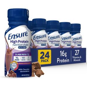 Ensure High Protein Milk Chocolate Nutrition Shake with Fiber, Ready to Drink, 16g Protein and 27 Vitamins and Minerals, 8 fl oz, 24 Pack,  BB Date 11/01/2026