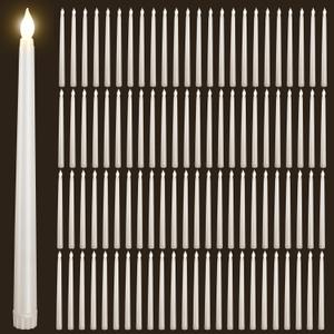 96pcs Flameless Flickering LED Taper Candles Bulk Battery Operated Candles for Christmas Halloween Birthday Wedding Party, (Ivory, 11 inch, 96pcs)