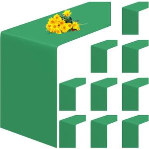 10 Pack Polyester Table Runner 12 x 108 inch Green Thick Table Runner for Wedding Birthday Party Hotel Restaurant Banquet