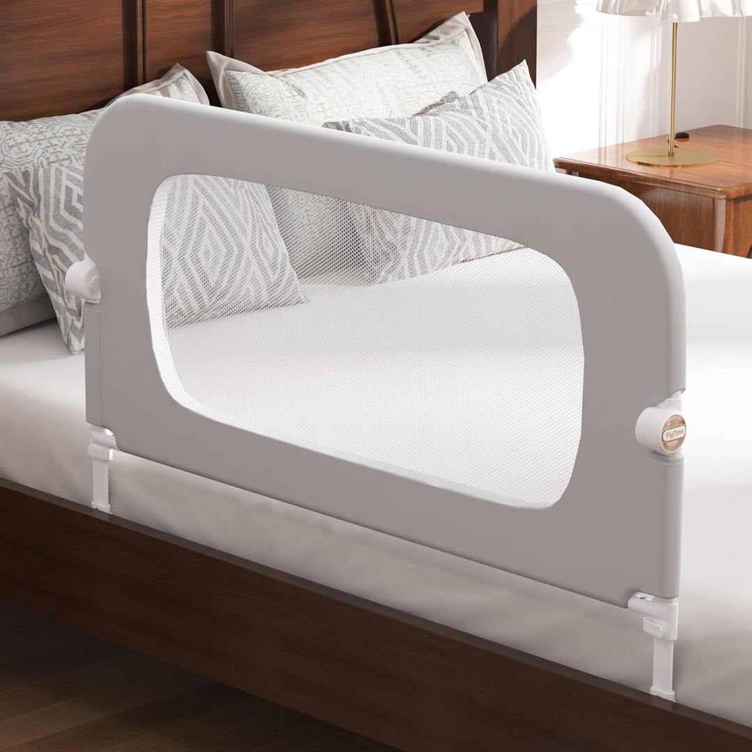 FigTime Bed Rail for Toddlers, Baby Bed Rail Guard for Kids, Toddler Bed Rails with Reinforced Anchor Fit, Height Adjustable & Foldable Bed Rail Guard for Twin, Full, Queen & King Beds (Grey, 32IN)