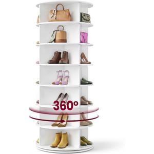VASAGLE 7-Tier Rotating Shoe Rack Tower, Free Standing, 23.6"Dia. x 63.8"H