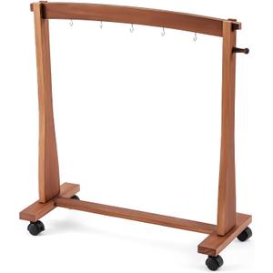Ripeng Gong Chimes Wood Stand for 14 to 22 Gongs with Base for 1 Gong or 5 Chimes Wood Drum Stand with Brake Pulley for Sound Therapy and Meditation(Brown, Style A)