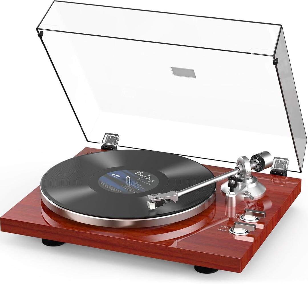 Record Player Turntables for Vinyl Record Belt-Drive Wireless Output Connectivity Phono RCA Line USB Digital to PC Recording MM Audio AT-3600L Cartridge Stylus Adjust Counterweight Classic Piano Red