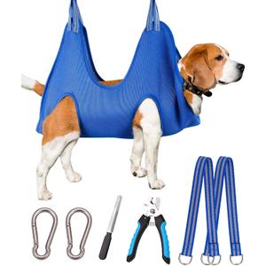 Pet Dog Grooming Hammock Harness, Dog Nail Hammock, Hanging Harness Nail Trimming,Grooming Sling Holder Helper for Clipping/Cutting,Hanger Restraint Bag with Nail Trimmer. (L/under 56LB, Blue)