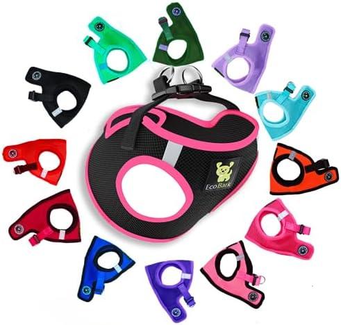EcoBark Step in Dog Harness - Eco-Friendly Dog Harnesses for for Small & Medium Breed Dogs - Reflective and Adjustable Chest Body Halter Vest -Soft Luxurious Mesh (Black and Pink, XL)
