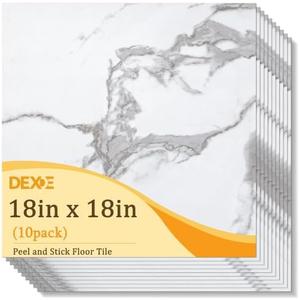 DEXDE Peel and Stick Floor Tile 18x18 Marble Vinyl Flooring Waterproof 10PC | Floor Tiles Peel and Stick Waterproof, Self Adhesive Floor Tiles, Sticky Floor Tiles Bathroom Floor Tiles 1.5FTx1.5FT White