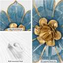 Metal Flowers Wall Decor Blue and Gold Wall Art Hanging Decorations 3 Pc Rustic Modern Floral Sculpture Wall Accent Artwork Indoor Outdoor for Bathroom Bedroom Living Room Garden Patio Porch 10 Inch