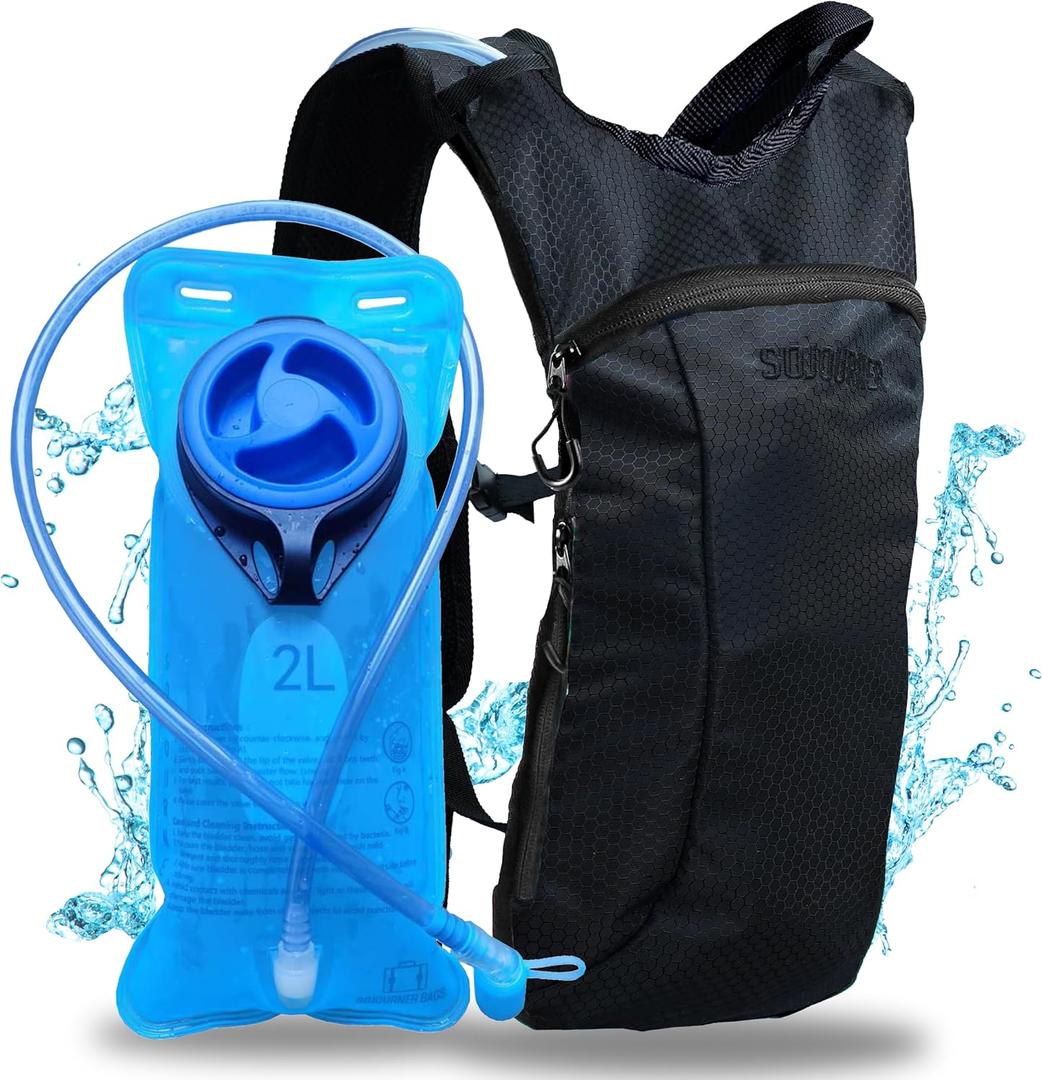 Sojourner Rave Hydration Pack - Hydration Backpack - Hydropack with 2L Bladder - Water Backpack for Festivals, Hiking, Running, Biking and More (One Size, Black Solid)