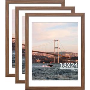 YESKAY 18x24 Picture Frame Brown Set of 3, Display Pictures 16x20 with Mat or 18 x 24 Without Mat, Poster Frames 18x24 for Wall Hanging Horizontal and Vertical