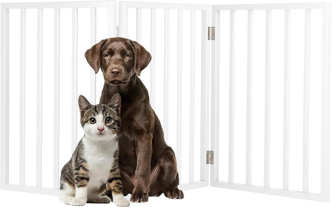 Pet Gate - 3-Panel Indoor Foldable Dog Fence for Stairs, Hallways or Doorways - 50x10x64.5cm-Inch Retractable Wood Freestanding Dog Gates by PETMAKER (White)