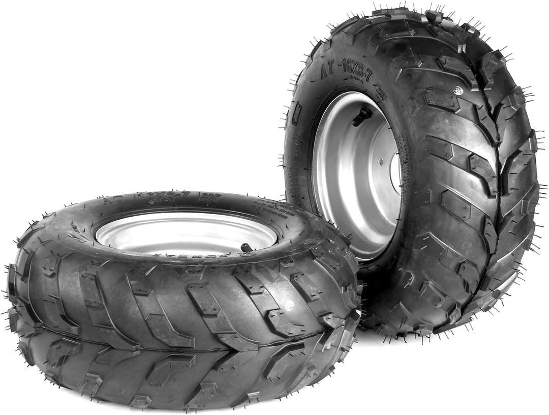 16x8-7 Go Kart Wheels, 16x8-7 Go Kart Tires with Wheels for Go Kart ATV UTV Quad 110cc 3 Bolts Set of 2 (Silver)