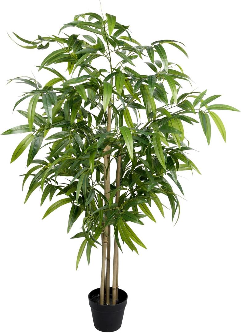 Artificial Bamboo Tree, 5 ft Fake Tree, Faux Silk Plant with Pot, Fake Plants for New Year Home Office Indoor Outdoor Decor, 5 Natural Bamboo Trunks