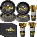 Graduation Party Supplies Plates and Napkins Serve 50,Prom Send off 2026 Disposable Paper Plates and Napkins Set Cups Knives Spoons for Class of 2026 Graduation Party Decorations Black and Gold
