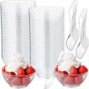 100 Pcs 3 oz Mini Dessert Bowls and Spoons Small Clear Plastic Bowl Hard Serving Cups for Appetizers Mousse Puddings Condiments Snacks Party