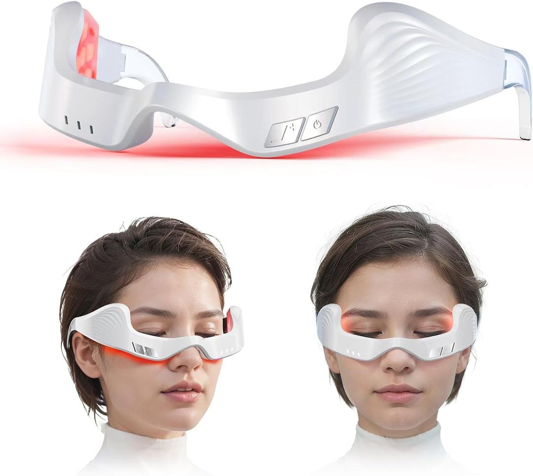 Under Eye Red Light Therapy Device, Facial red Light Therapy for reducing Dark Circles and Puffiness, Smoothing fine Lines, Eye Massager with Glasses Strap