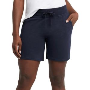 Hanes Women's Jersey Pocket Shorts, Drawstring Cotton Jersey Shorts, 7" Inseam (XX-Large, Navy)