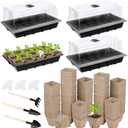 Hahood 4 Pack Seed Starter Tray Kit, 120 Square Seed Peat Pots for Seedlings with Plants Labels, Planting Tools, Plastic Growing Germination Trays with Lids for Indoor Outdoor Gardening, Black, 15 x 9.4 x 3.9 inches