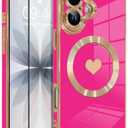 OOK Magnetic Case for iPhone 17 6.3 Inch [Wireless Charging Compatible] Soft TPU Heart Design Phone Cover with Screen Protector Shockproof Protection Slim Case for Women - Hot Pink