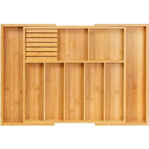 VaeFae Extra Large Kitchen Utensil Holder, Bamboo Silverware Drawer Organizer, Expandable Cutlery Organizer with Knife Block, Multifunctional Drawer Divider