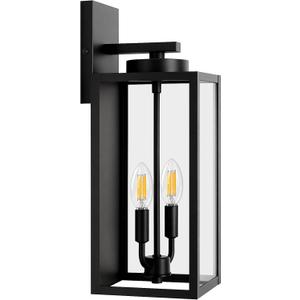 BesLowe 18” Large Outdoor Wall Light, 2-Light Exterior Porch Sconce, Black