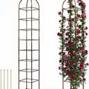 Heavy Duty 8.4 FT Garden Obelisk Trellis for Climbing Plants Outdoor, Rust-Resistant Large Metal Plant Support Tower with Bird Topper & Ground Stakes, Yard Art Decor for Roses Clematis Vines (Bronze)