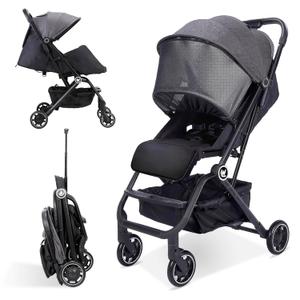 Lightweight Baby Stroller, Upgrade Compact Travel Stroller with Hidden All-Inclusive Foot Cover & Sleep Shade, One Hand Easy Foldable Pram, Oversize Basket for Airplane Travel (F1-170 Degree)