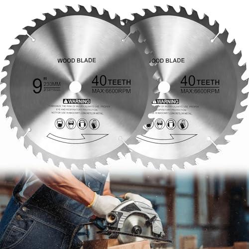 9 Inch Table Saw Blade 2 Pack, 40 Tooth Carbide Circular Saw Blade 5/8 Inch Arbor, Wood Cutting Blade for Table Saw, Miter Saw, Mitre Saw, Chop Saw, Plywood & Hardwood