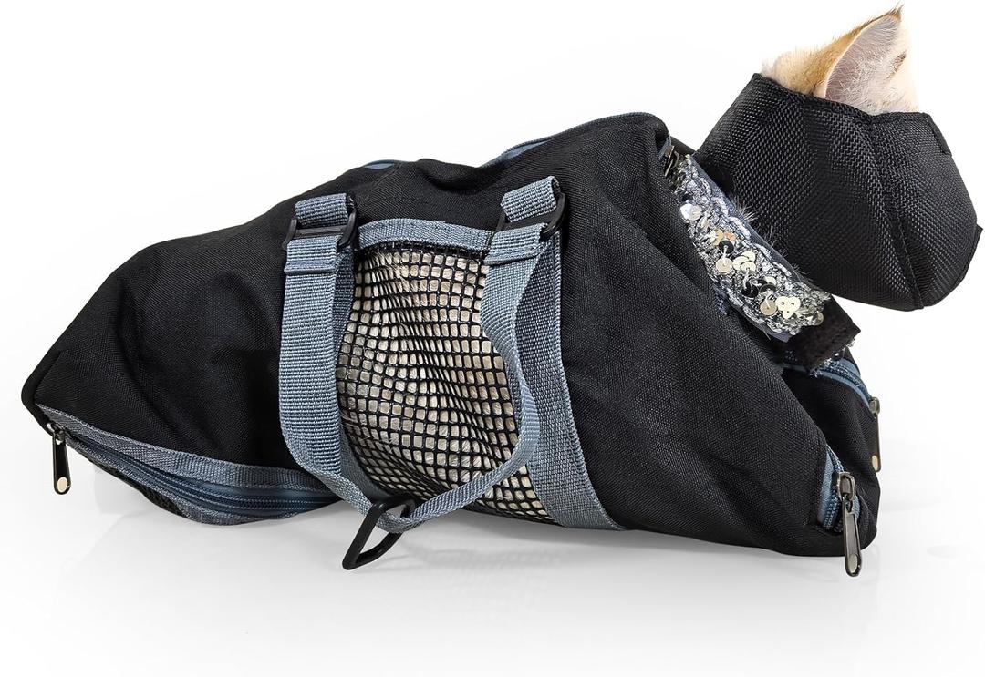 Cinf Cat Nail Clipping Cleaning Grooming Restraint Bag Free Muzzle No Scratching Biting for Bathing Nail Trimming Injecting Examining(Black,S)