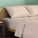 TEXAS LINEN CO. 100% Organic Cotton Queen Percale Sheet Set - Taupe Cotton Percale Sheets Queen, 4 Piece Percale Sheets Queen Size, Crisp, Cooling Sheets, 16" Deep Pocket Hotel Sheet Queen Size