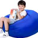 Lukeight Stuffed Animals Storage Bean Bag Chair Cover - Premium Velvet Organizer with YKK Zipper Holds 80+ Plush Toys, Washable Kids Room Decor (No Filling, X-Large) (Solid Blue)