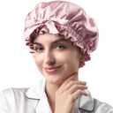 YFONG Double Layered 100% Mulberry Silk Bonnet for Sleeping Women, 22 Momme 6A Luxury Silk Sleep Cap with Elastic Band & Tie, Natural Night Wrap for Hair Care Short Long Curly Hair, Pink