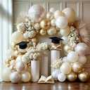 White Gold Balloon Arch Double Stuffed Pearl White Sand Cream Gold Chrome Balloon Garland Kit for Graduation Baptism Birthday Baby Shower Wedding Party Decorations