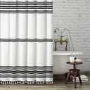 Seasonwood Black and White Shower Curtain with Tassels, Farmhouse Fabric for Bathroom, Heavy Weighted, 72 x 72