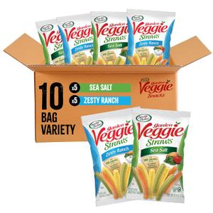 Sensible Portions Veggie Straws Multi-Pack, Sea Salt and Zesty Ranch Flavor, Gluten-Free Chips, Individual Snacks, 0.75 Ounce Bag, 10-Pack (EXP 09/26/29)