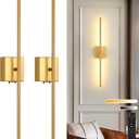 Battery Operated Wall Sconces set of 2, 11000mAh Wireless Rechargeable Gold Wall Lights with Remote Control, 350Rotate Dimmable Wall Lamp, 3 Color Temperatures, for Bedroom, Living Room, Hallway