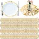 150PCS Gold Foil Placemats Disposable - 13 Inch Round Metallic Table Runner Set, Pressed Paper Doilies for Wedding Birthday Party Christmas Dining Decor (Golden Chargers Style)