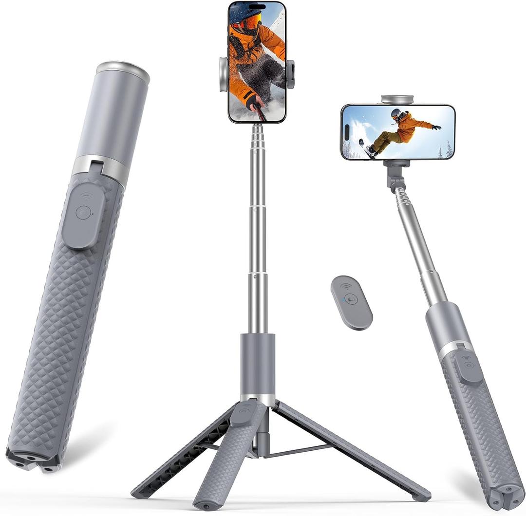 Vimose Phone Tripod & Selfie Stick with Remote, Portable, Lightweight for Video Recording Vlog, Extendable Travel Tripod Stand Compatible with iPhone Android, Grey, 62"