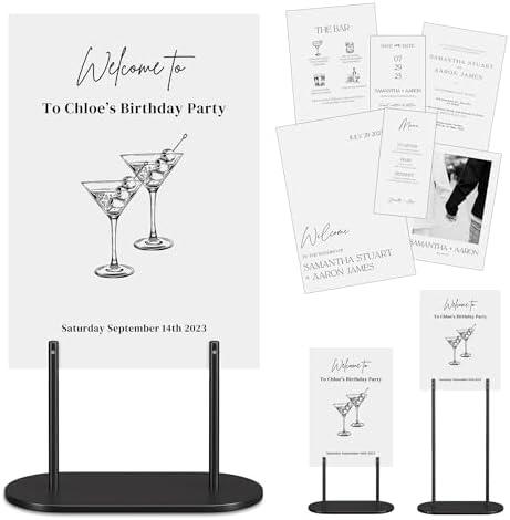 Black Wedding Welcome Sign Stand with Holder - Elegant Metal Easel Display for Seating Chart, Reception Signs, Welcome Board - 30+ Customizable designs for Baby, Bridal Shower - Versatile Party Sign Holder