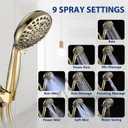 High Pressure 10 Setting Handheld Shower Head, 5" Detachable Showerhead Spray Built-in Power Wash to Clean Tub, Tile & Pets, 79" Extra Long Stainless Steel Hose, Adjustable Bracket - Gold