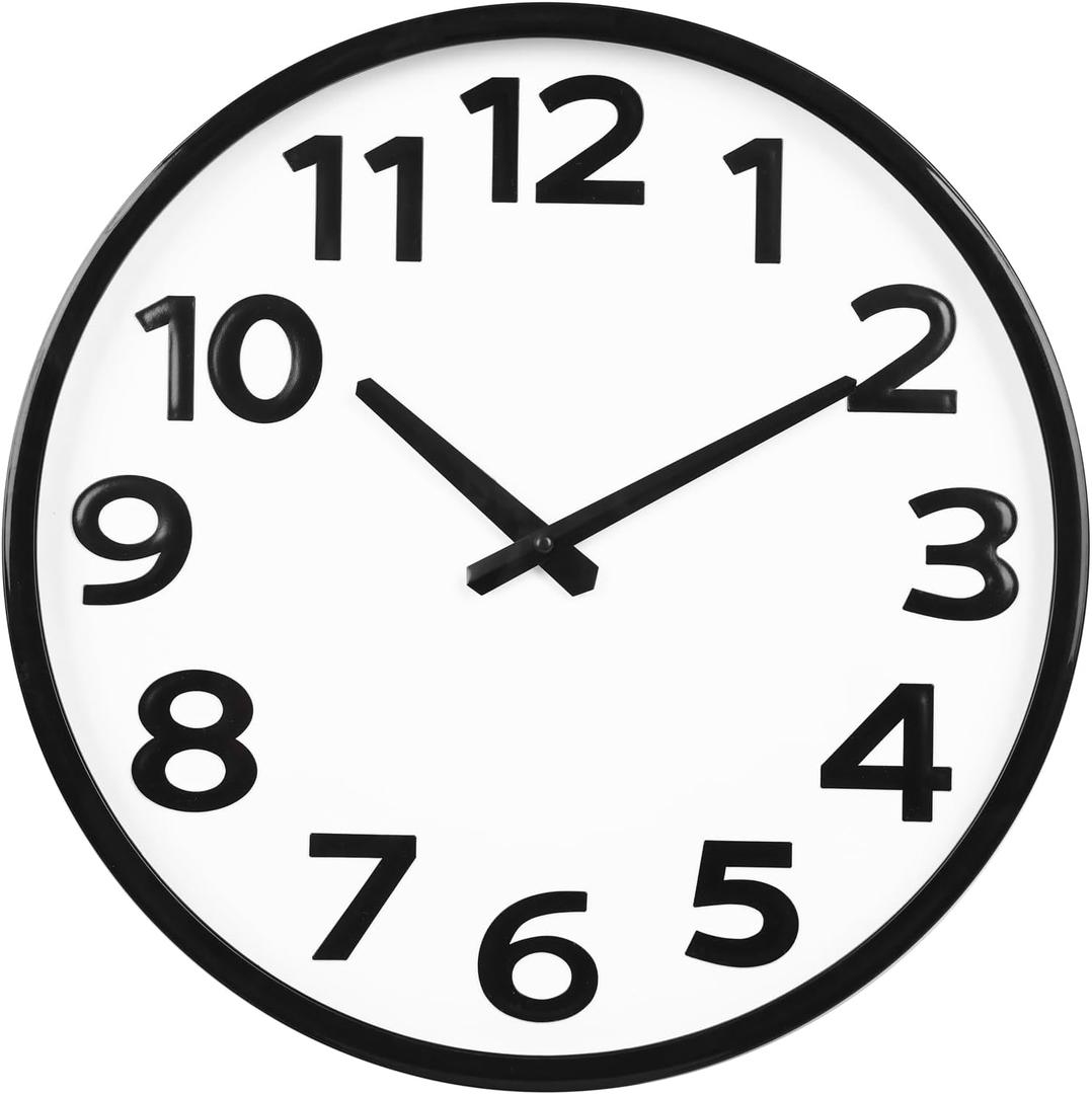 Wall Clock 16 Inch with Big Numbers Easy to Read, Modern Simple Battery Operated Analog Large Clock for Home Office Living Room Kitchen (Black)