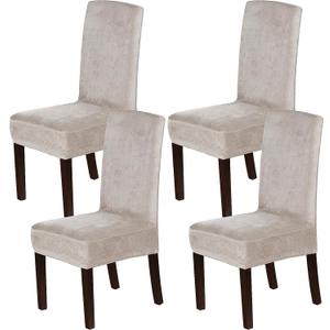 H.VERSAILTEX Velvet Dining Chair Covers Stretch Chair Covers for Dining Room Set of 4 Parson Chair Slipcovers Chair Protectors Covers Dining, Soft Thick Solid Velvet Fabric Washable, Oatmeal