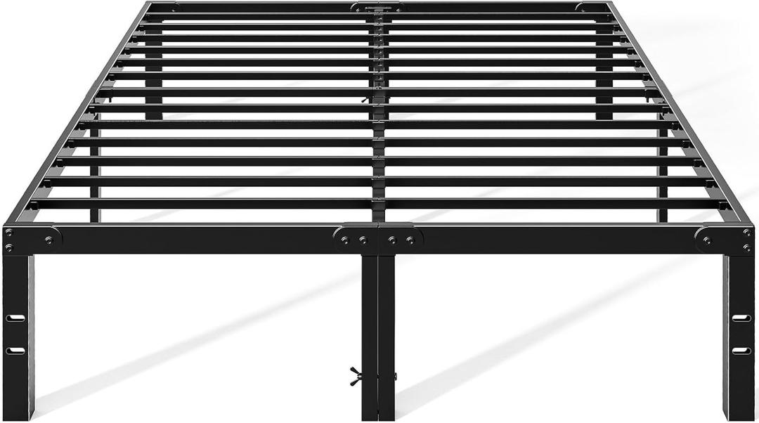OLIXIS Metal Queen Bed Frame - 14in High with Storage Space, No Box Spring Needed with Sturdy Steel Slat Support, 2200LBS Heavy Duty for Easy Assembly, Black for Bedroom