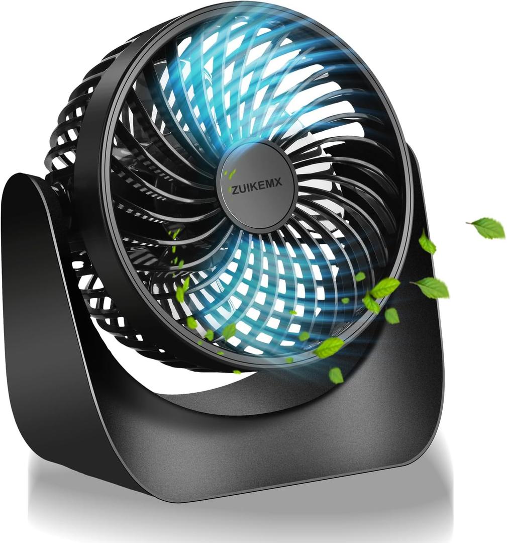 Desk Fan with Strong Airflow, 6.8 Inch Quiet Small Portable Table Fan, Brushless motor, 3 Speed Settings, 360 Adjustable Tilt Head, Rechargeable, Battery Powered Fan for Home or Office, Travel (Deep Blue)